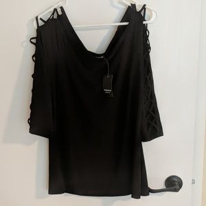 New Torrid Black criss-cross cold shoulder sleeves